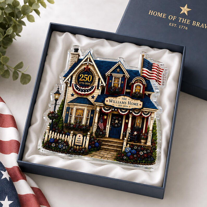 Personalized America 250th Anniversary Acrylic Block, 1776-2026 Patriotic House Decor, Custom Name 4th of July Gift For Independence Day
