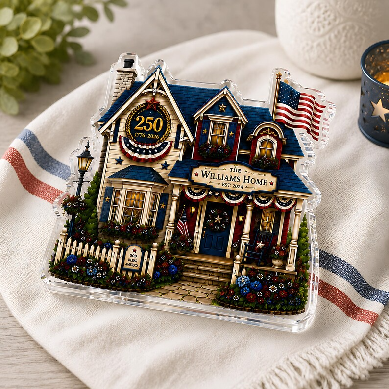 Personalized America 250th Anniversary Acrylic Block, 1776-2026 Patriotic House Decor, Custom Name 4th of July Gift For Independence Day