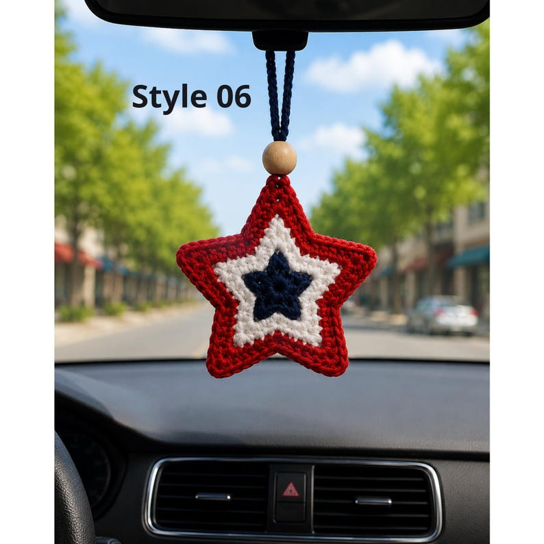 USA Map Crochet Car Hanging, America 250 Ornament, Patriotic Rear View Mirror Charm, Fourth of July Decor, American Flag Car Accessory