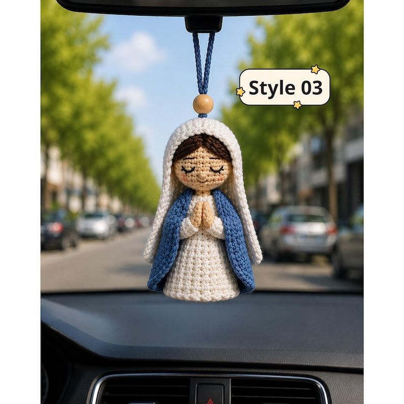 Our Lady of Guadalupe Car Hanging, Crochet Virgin Mary Ornament, Catholic Rear View Mirror Charm, Mother Mary Gift, Religious Decor