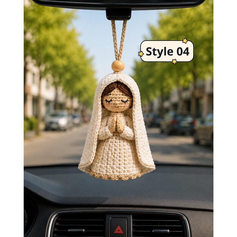 Our Lady of Guadalupe Car Hanging, Crochet Virgin Mary Ornament, Catholic Rear View Mirror Charm, Mother Mary Gift, Religious Decor