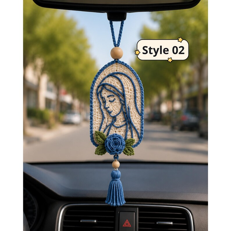 Our Lady of Guadalupe Car Hanging, Crochet Virgin Mary Ornament, Catholic Rear View Mirror Charm, Mother Mary Gift, Religious Decor
