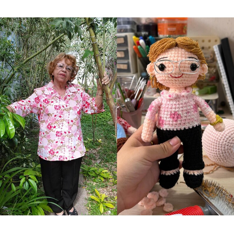 Custom Crochet Grandma Doll from Photo, Personalized Grandma Gift, Handmade Amigurumi Doll, Gift for Nana, Memorial Keepsake