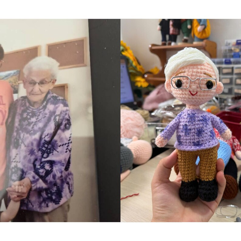 Custom Crochet Grandma Doll from Photo, Personalized Grandma Gift, Handmade Amigurumi Doll, Gift for Nana, Memorial Keepsake