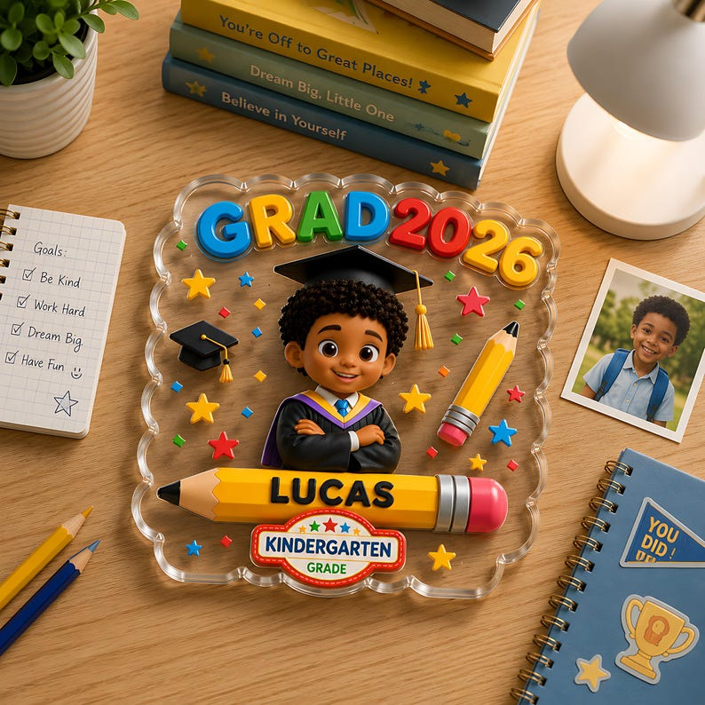 Personalized Kindergarten Graduation Acrylic Block, Custom Name Grad 2026 Keepsake, Preschool Graduate Gift, Kids School Desk Plaque Gift