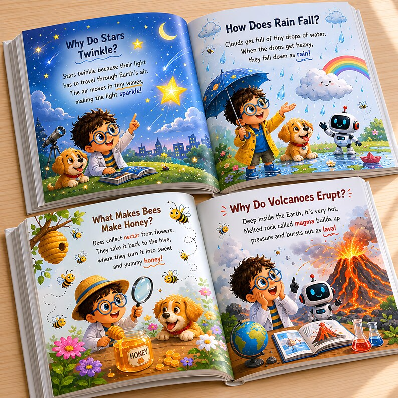 Personalized Big Book of Little Whys, Custom Child Name Learning Story Book, Science Questions for Kids, Curious Toddler Hardcover Gift