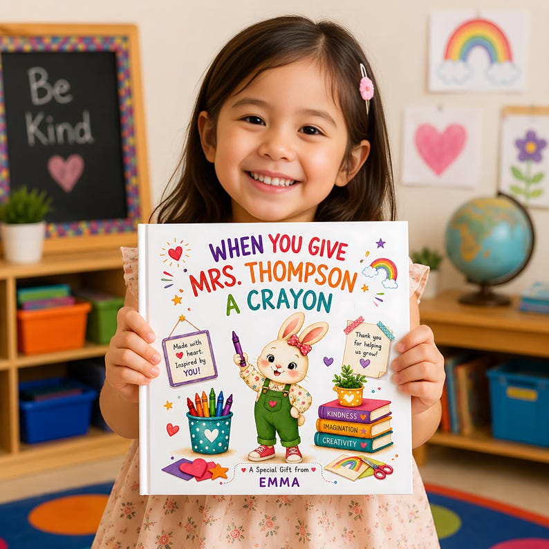 Personalized Teacher Appreciation Book, Custom Thank You Teacher Gift from Student, End of Year Keepsake, Crayon Classroom Story 2026