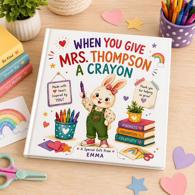 Personalized Teacher Appreciation Book, Custom Thank You Teacher Gift from Student, End of Year Keepsake, Crayon Classroom Story 2026