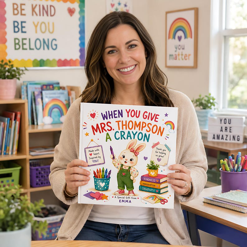 Personalized Teacher Appreciation Book, Custom Thank You Teacher Gift from Student, End of Year Keepsake, Crayon Classroom Story 2026