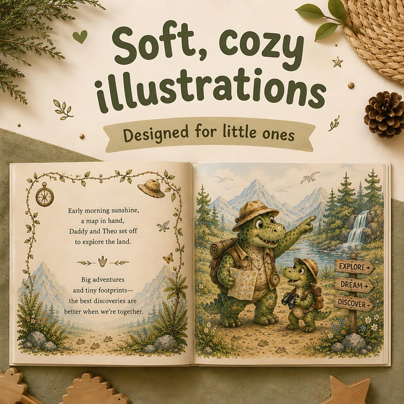 Personalized Dinosaur Book for Dad, Custom Daddy and Me Story Book, Father's Day Gift from Baby, Dino Adventure Keepsake for Kids from Daddy