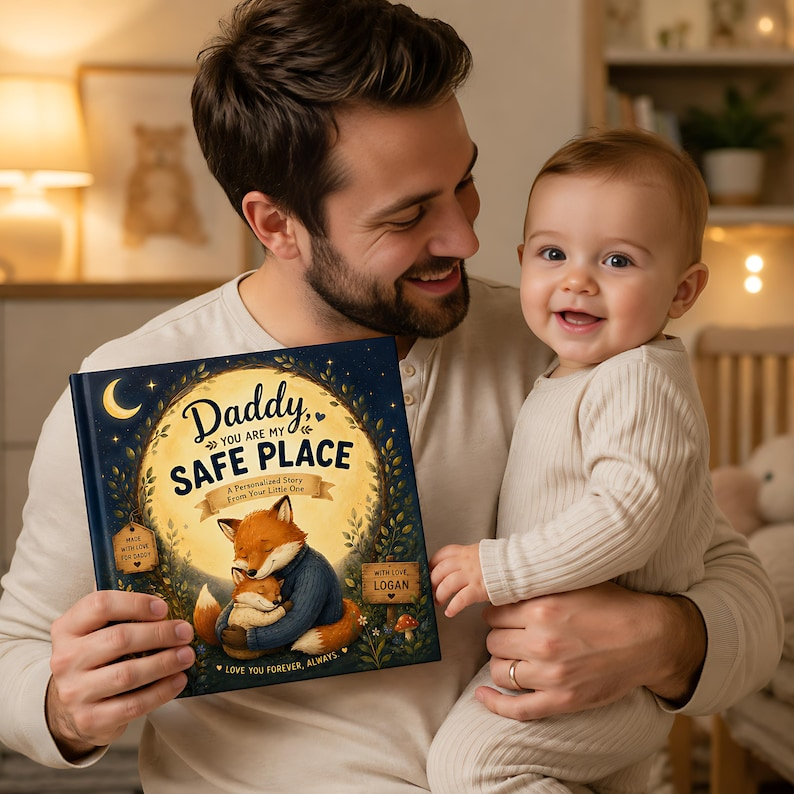 Personalized Daddy &amp; Baby Dream Book, Father's Day Gift for Dad from Baby, Daddy You Are My Safe Place, Custom Story Book, Fox Keepsake Book
