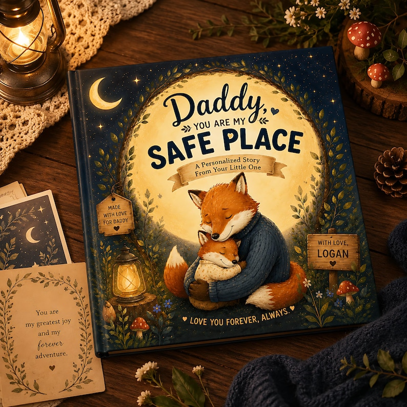 Personalized Daddy &amp; Baby Dream Book, Father's Day Gift for Dad from Baby, Daddy You Are My Safe Place, Custom Story Book, Fox Keepsake Book