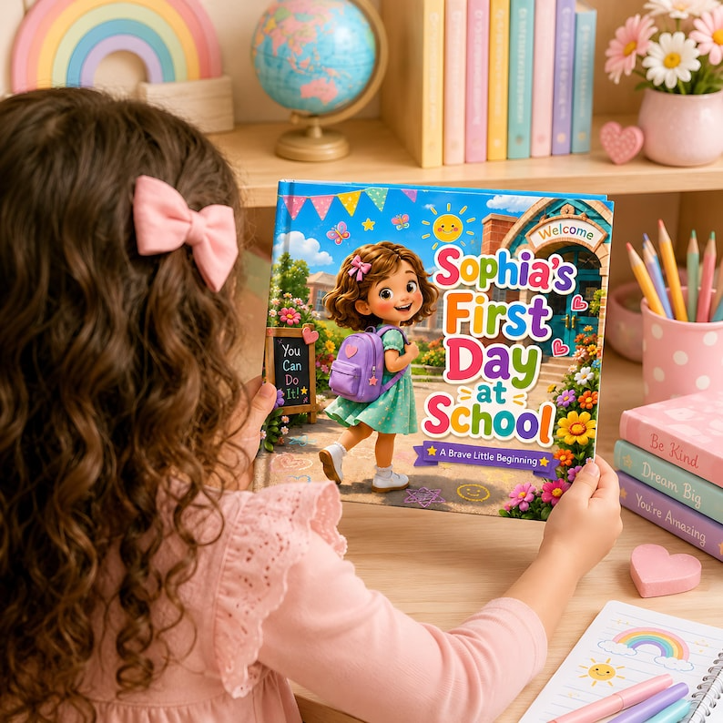 Personalized First Day of School Book, Custom Photo Child Name Story, Back to School Keepsake Gift for Girls, Preschool Kindergarten Book