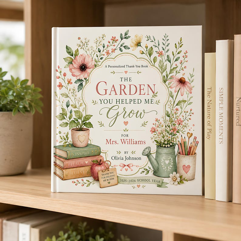 Personalized Thank You Book, Custom Teacher Appreciation Gift from Students, The Garden You Helped Me Grow Keepsake for School Years