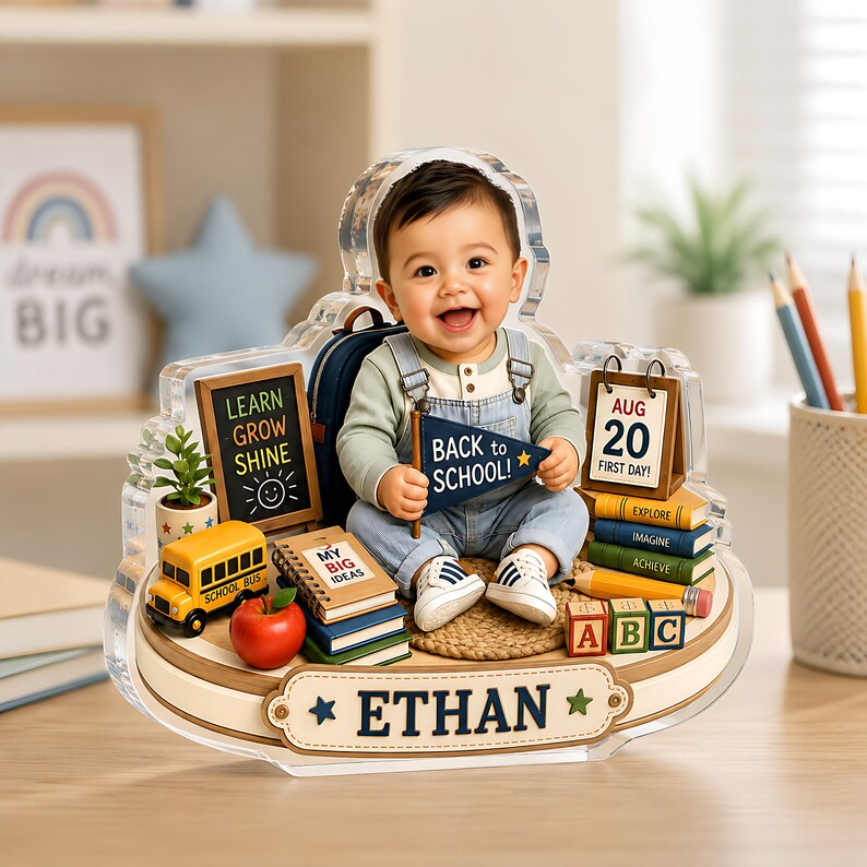 Personalized Back to School Acrylic Block, Custom Photo First Day of School Gift, Toddler Preschool Keepsake, Kids Name Desk Decor 2026