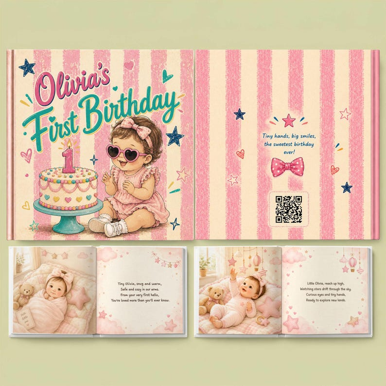 Personalized First Birthday Book, Custom Baby Name and Appearance Story, First Birthday Memory Book, 1st Birthday Keepsake Gift