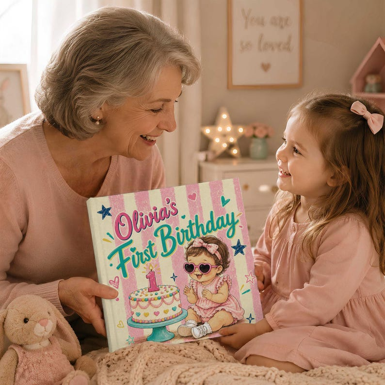 Personalized First Birthday Book, Custom Baby Name and Appearance Story, First Birthday Memory Book, 1st Birthday Keepsake Gift