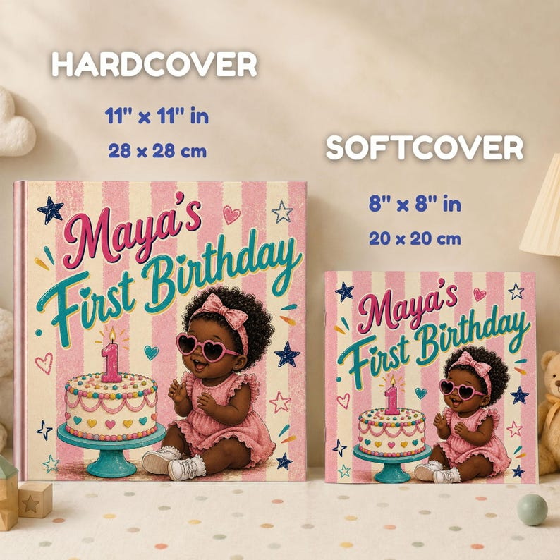 Personalized First Birthday Book | Custom Black Baby Girl Name &amp; Appearance Story | Gift From Aunt, Grandma, Godmom