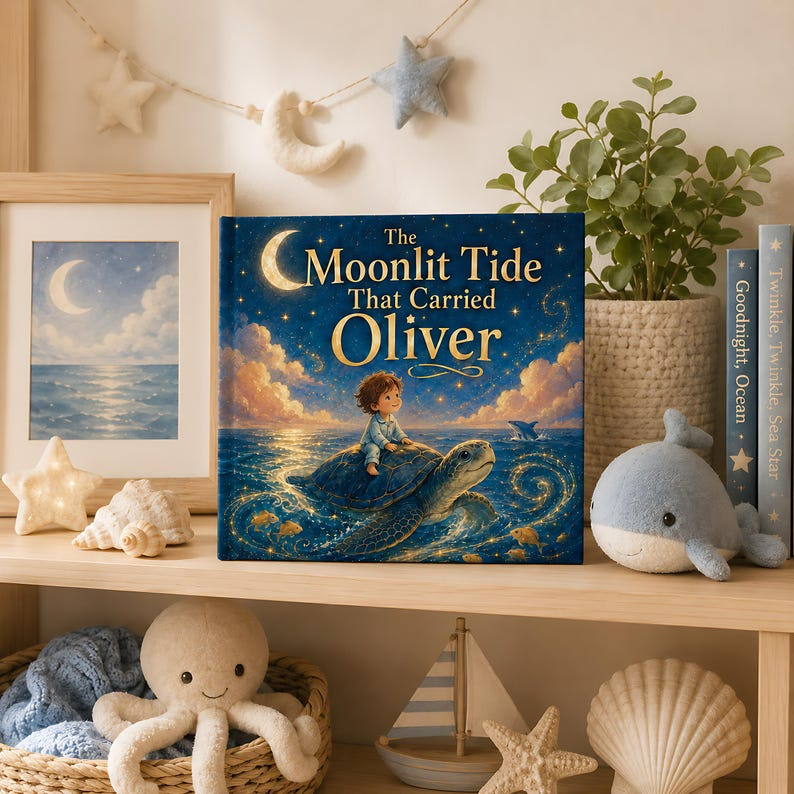 Personalized Ocean Adventure Book, Custom Face Photo and Child Name, Moonlit Sea Turtle Story, Magical Bedtime Keepsake for Kids