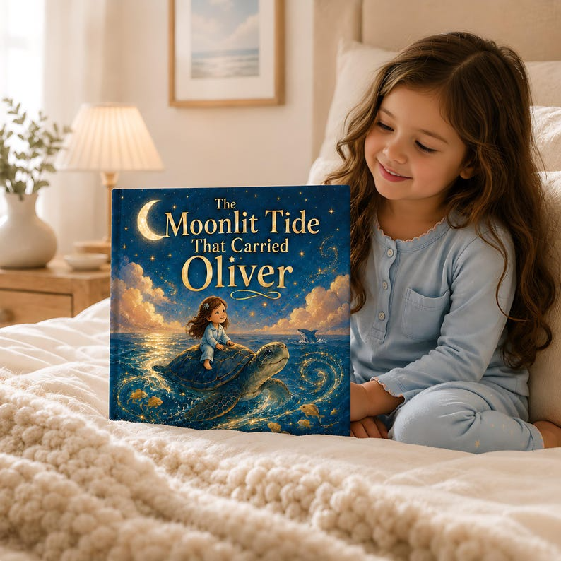 Personalized Ocean Adventure Book, Custom Face Photo and Child Name, Moonlit Sea Turtle Story, Magical Bedtime Keepsake for Kids