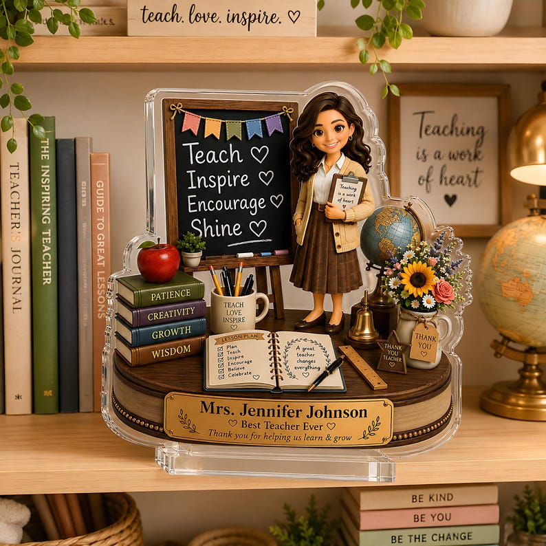 Personalized Teacher Appreciation Acrylic Block, Custom Name Best Teacher Sign, Classroom Chalkboard Gift, End of Year Teacher Gift