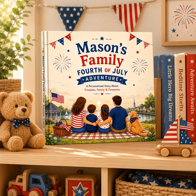 Personalized 250 Years Anniversary Book, Custom Family Story Book, Independence Day Adventure, Patriotic Kids Keepsake Gift for Baby