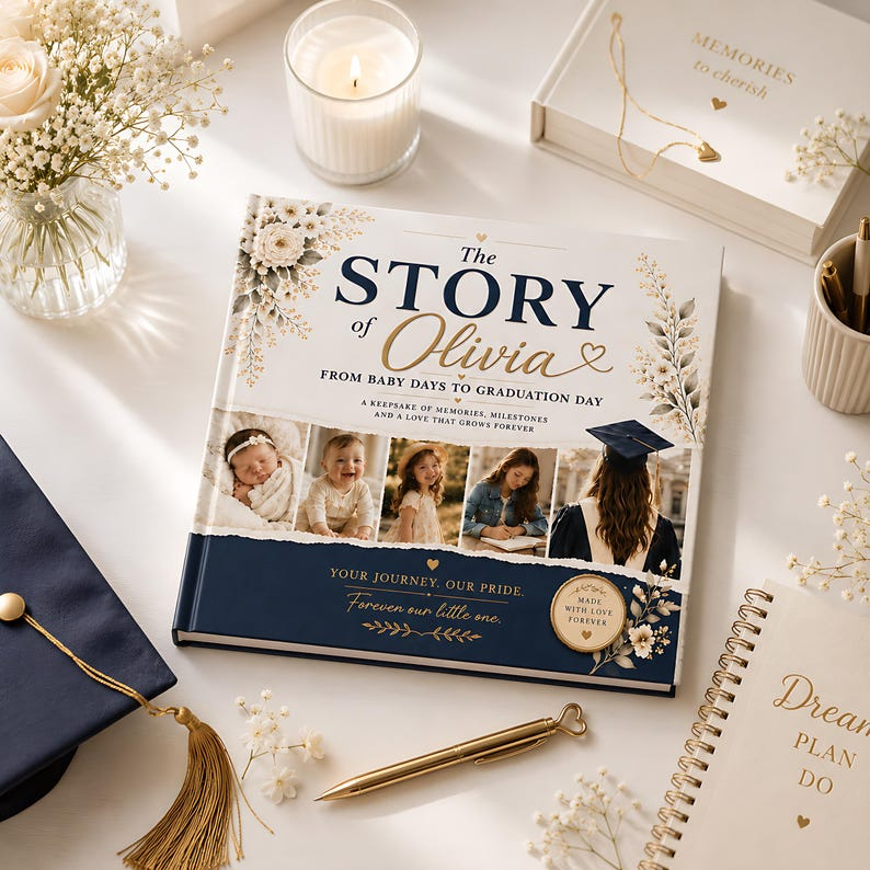 Personalized Graduation Memory Book, Custom Name Photo Keepsake, Baby Days to Graduation Day Story, Senior Gift for Daughter Son 2026
