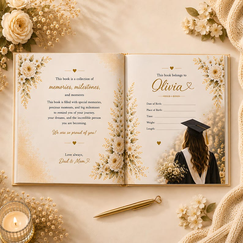 Personalized Graduation Memory Book, Custom Name Photo Keepsake, Baby Days to Graduation Day Story, Senior Gift for Daughter Son 2026