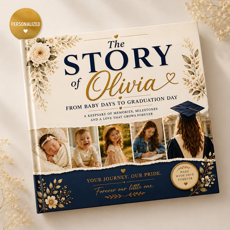 Personalized Graduation Memory Book, Custom Name Photo Keepsake, Baby Days to Graduation Day Story, Senior Gift for Daughter Son 2026
