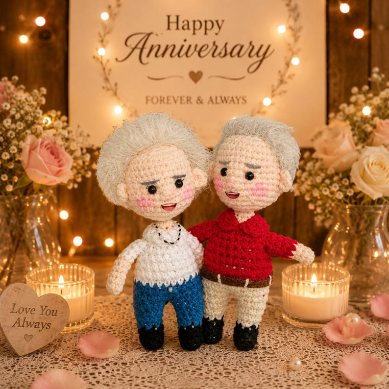 Custom Couple Portrait Doll, 5th Anniversary Gift for Couple, Personalized Crochet Doll, 5 Year Wedding Anniversary Gift, Look Alike Doll