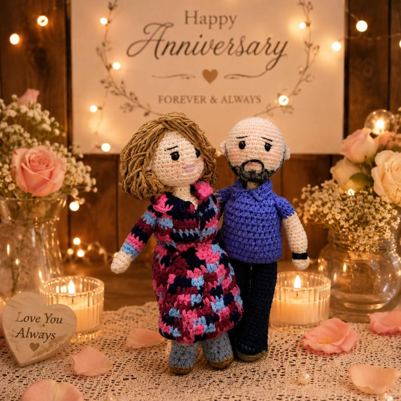Custom Couple Portrait Doll, 5th Anniversary Gift for Couple, Personalized Crochet Doll, 5 Year Wedding Anniversary Gift, Look Alike Doll