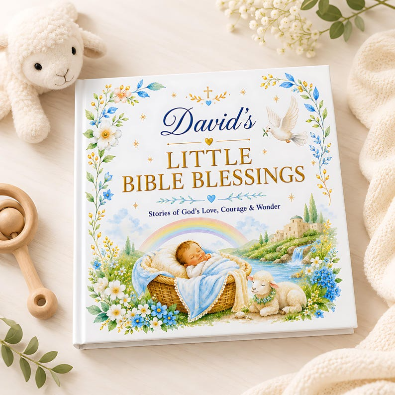 Personalized Christian Baby Book, Custom Baby Name Bible Storybook, Baptism Christening Gift, Baby Dedication Keepsake for Boys or Girls