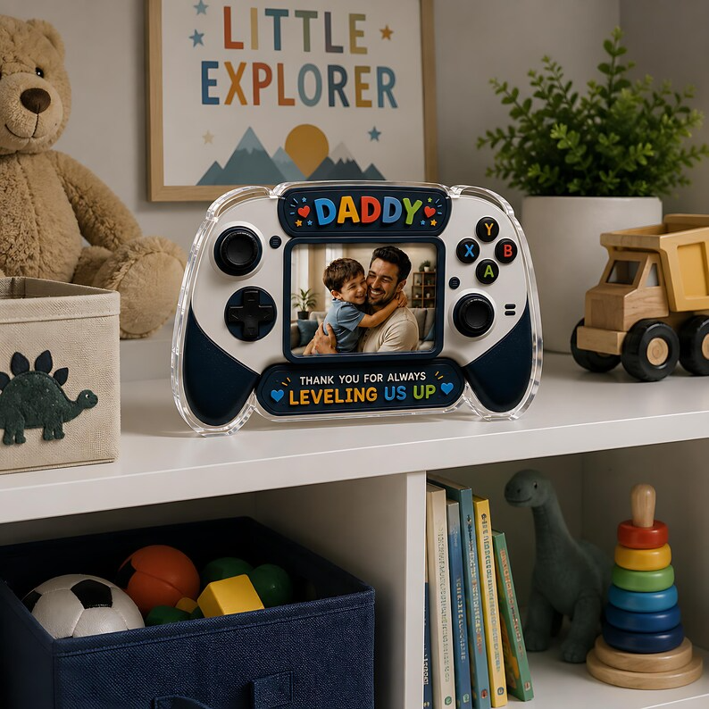 Personalized Daddy Acrylic Block, Custom Photo Game Controller Plaque, Fathers Day Gift From Kids, Leveling Us Up Daddy Gift