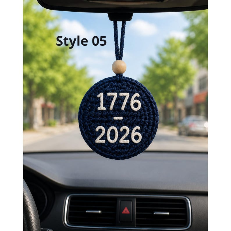 USA Map Crochet Car Hanging, America 250 Ornament, Patriotic Rear View Mirror Charm, Fourth of July Decor, American Flag Car Accessory