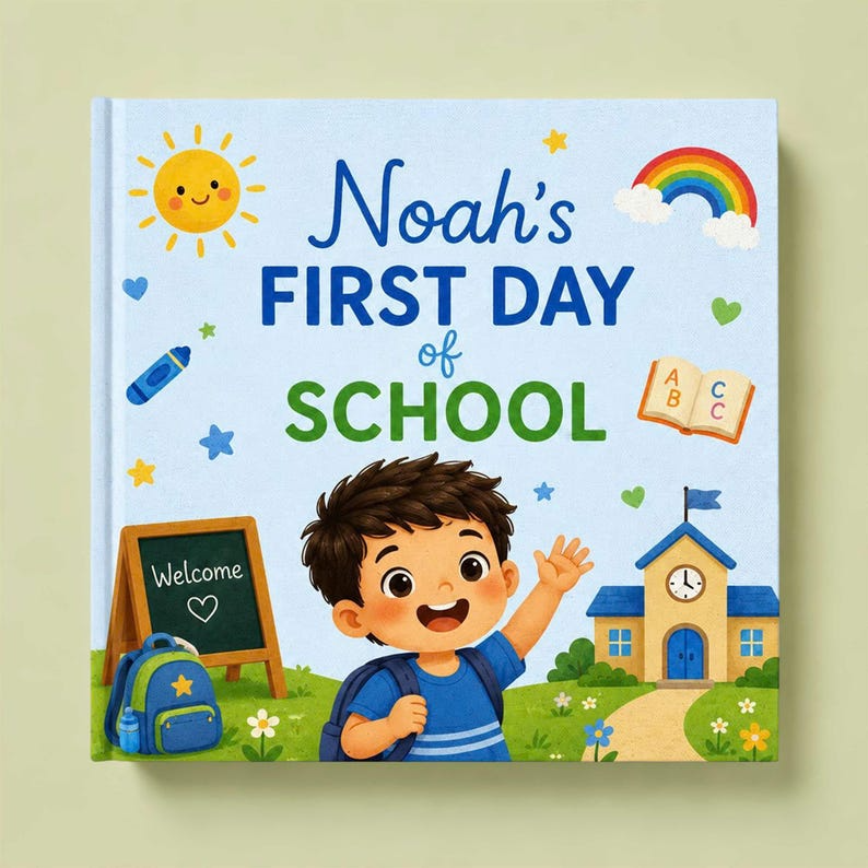 Personalized First Day of School Book for Boys | Custom School Memory Book | Back to School Keepsake Gift for Kids | Child Name Book