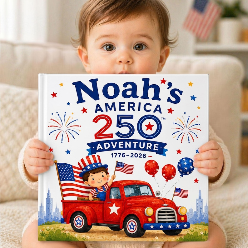 Custom Kids Adventure Book with Name, America 250 Storybook, Personalized Character Gift Boy Girl Toddler, Custom Birthday Keepsake