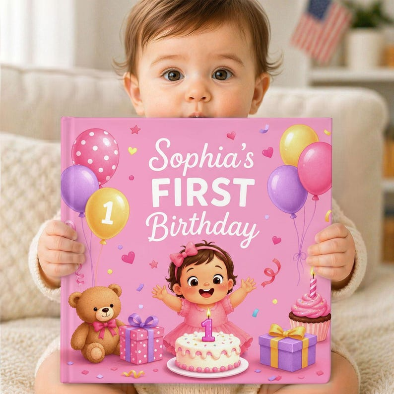 Personalized First Birthday Book, Custom Baby Storybook, Cute 1st Birthday Gift for Toddler, Custom Name Keepsake Boy Girl