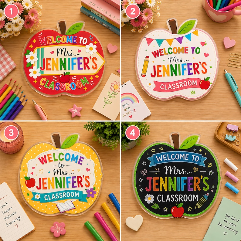 Personalized Teacher Acrylic Block, Custom Apple Classroom Name Sign, Teacher Appreciation Gift, End of Year Teacher Desk Decor, School Gift