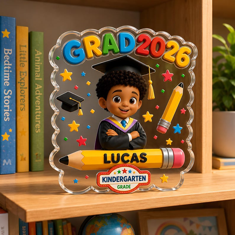 Personalized Kindergarten Graduation Acrylic Block, Custom Name Grad 2026 Keepsake, Preschool Graduate Gift, Kids School Desk Plaque Gift