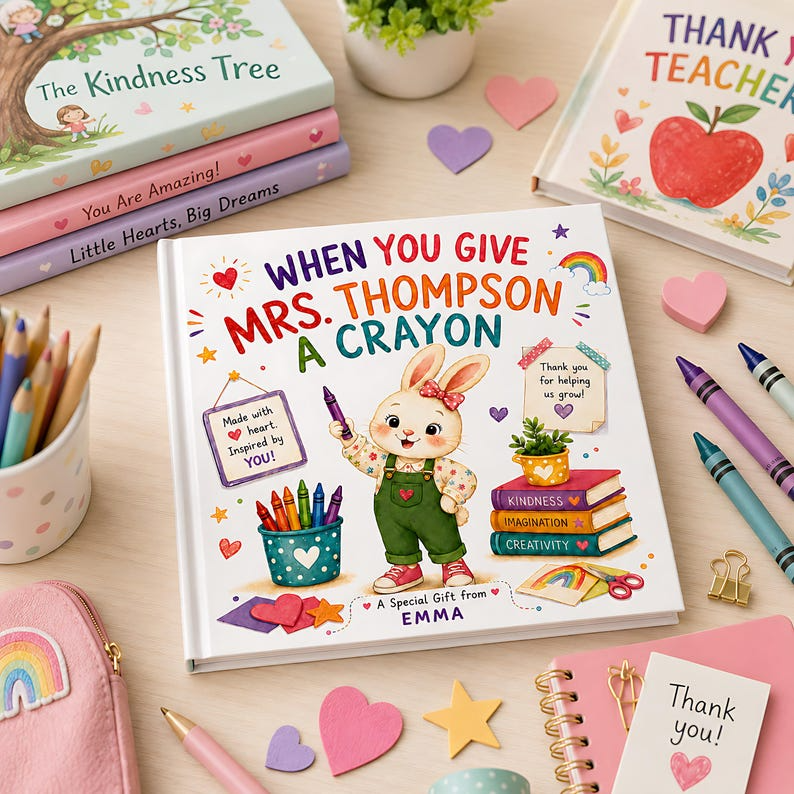 Personalized Teacher Appreciation Book, Custom Thank You Teacher Gift from Student, End of Year Keepsake, Crayon Classroom Story 2026