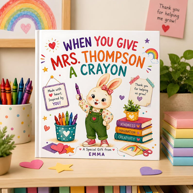 Personalized Teacher Appreciation Book, Custom Thank You Teacher Gift from Student, End of Year Keepsake, Crayon Classroom Story 2026