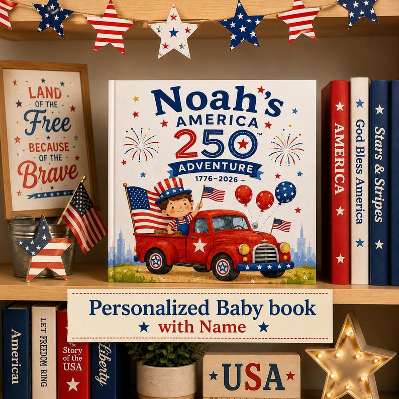 Custom Kids Adventure Book with Name, America 250 Storybook, Personalized Character Gift Boy Girl Toddler, Custom Birthday Keepsake