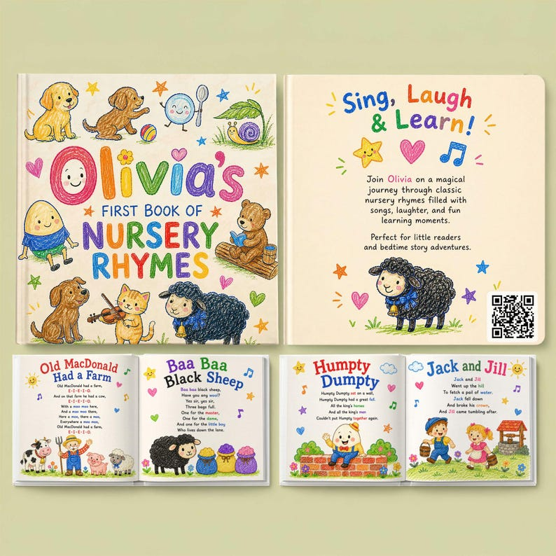 Personalized Baby Book | Custom Name Nursery Rhymes | Baby Shower Gift for Boy Girl, First Birthday Storybook, Unique Newborn Keepsake