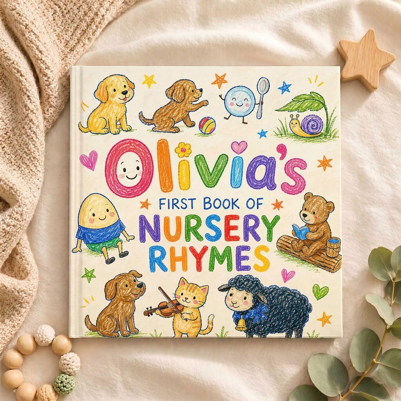 Personalized Baby Book | Custom Name Nursery Rhymes | Baby Shower Gift for Boy Girl, First Birthday Storybook, Unique Newborn Keepsake