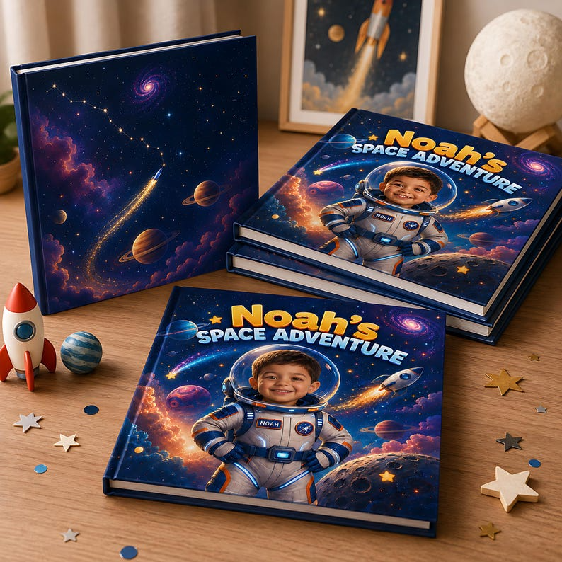 Personalized Space Adventure Book, Custom Child Name and Face Photo Astronaut Story, Kids Science Gift, Outer Space Hardcover Book for Boy