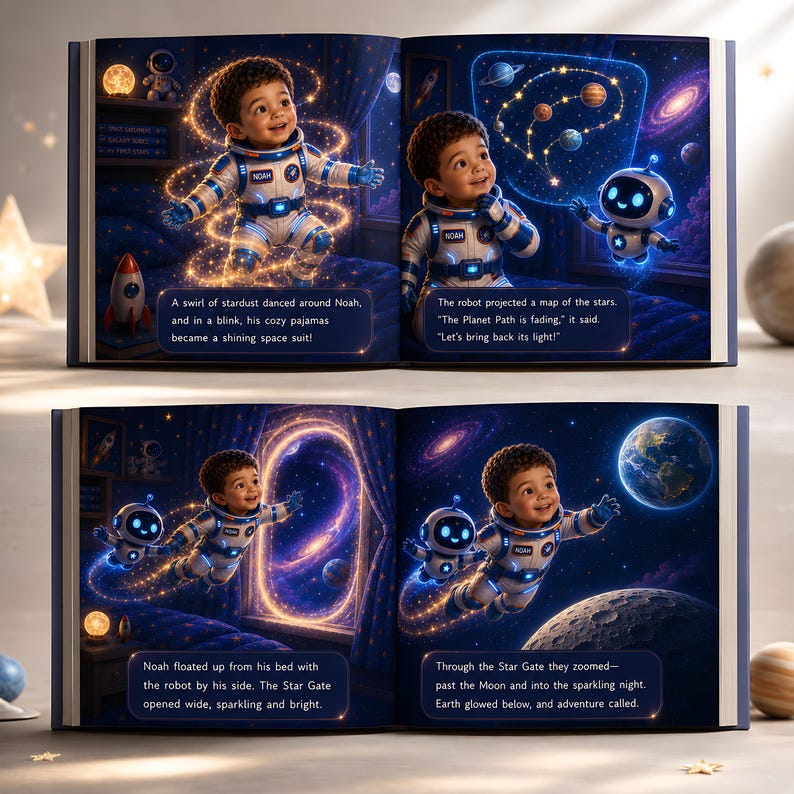 Personalized Space Adventure Book, Custom Child Name and Face Photo Astronaut Story, Kids Science Gift, Outer Space Hardcover Book for Boy