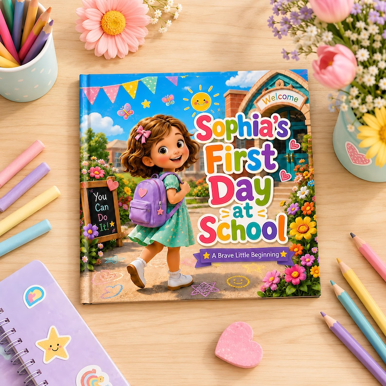 Personalized First Day of School Book, Custom Photo Child Name Story, Back to School Keepsake Gift for Girls, Preschool Kindergarten Book