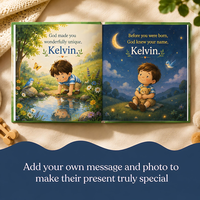 Personalized Christian Bible Verse Book for Kids, Custom Name Faith Storybook, God’s Little Promises Keepsake Gift for Boys