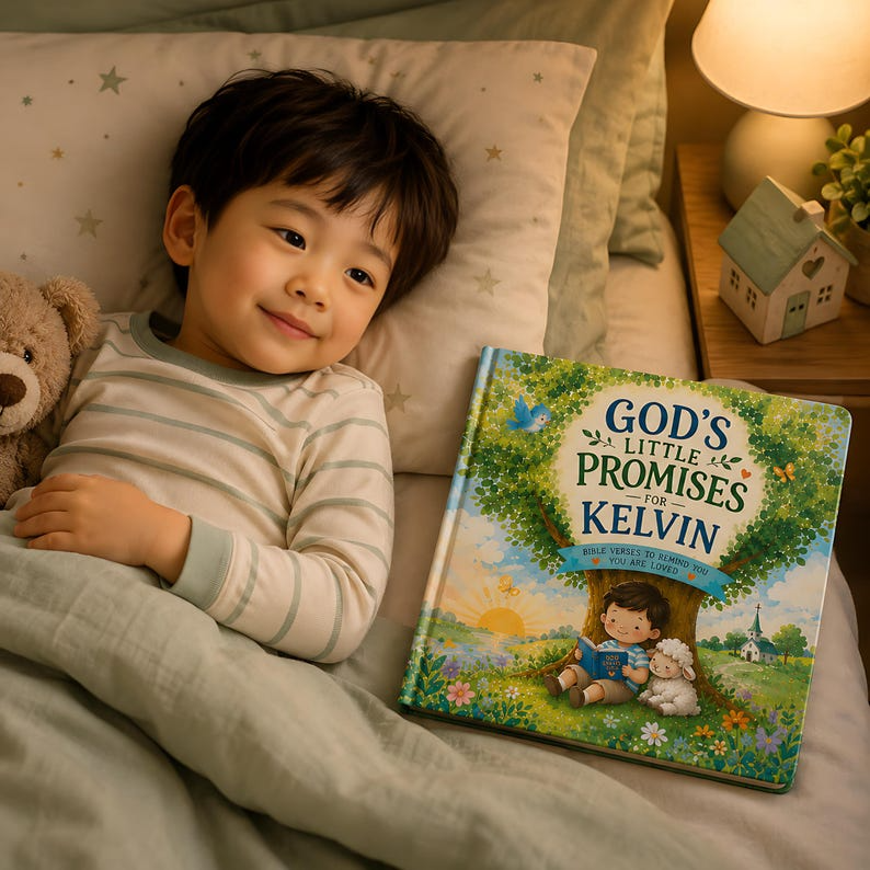 Personalized Christian Bible Verse Book for Kids, Custom Name Faith Storybook, God’s Little Promises Keepsake Gift for Boys