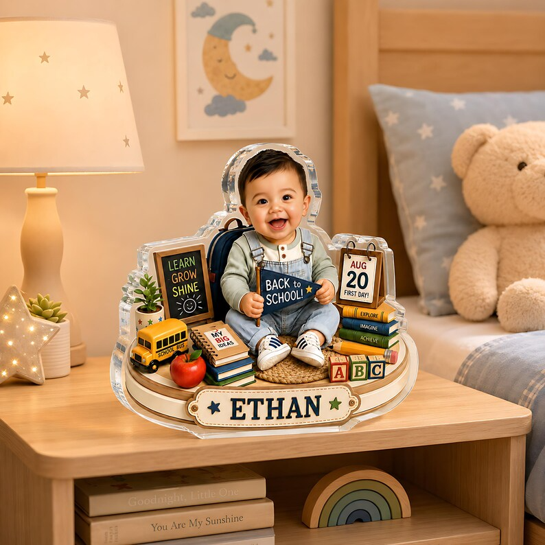 Personalized Back to School Acrylic Block, Custom Photo First Day of School Gift, Toddler Preschool Keepsake, Kids Name Desk Decor 2026